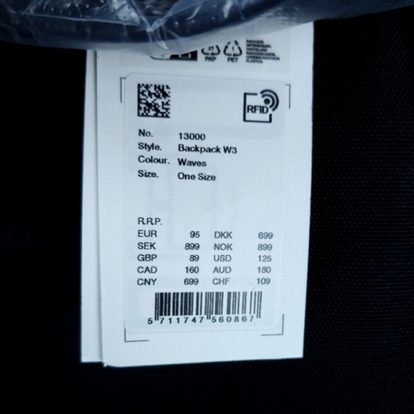 Rains Rolltop Rucksack Backpack W3 Waterproof Waves‎ (Blue) $125 Msrp NWTS - Picture 5 of 11